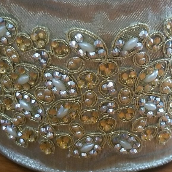 RARE D STEVENS LUXURY 4" ROYAL CHRISTMAS FALL LEAF GOLD JEWEL PEARL WIRED RIBBON - Picture 6 of 7